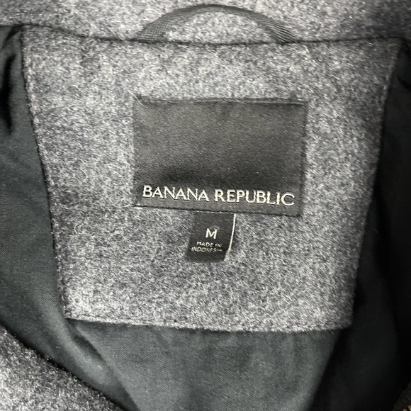 Banana Republic Jacket Mens M Gray Italian Wool Cashmere Full Zip Lined Pea Coat - Picture 5 of 16